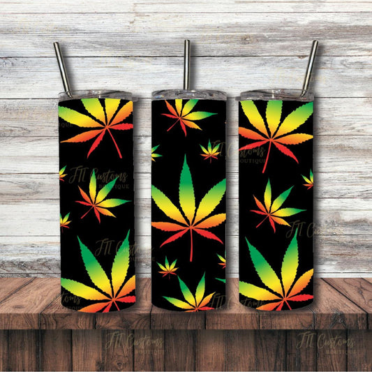 Reggae, Rasta, Red Yellow Green Leaf 20oz. Tumbler w/Straw