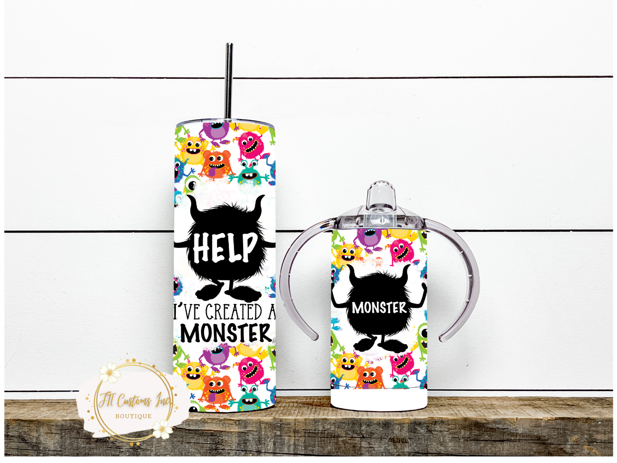 mama and mini little monster tumbler and sippy cup set